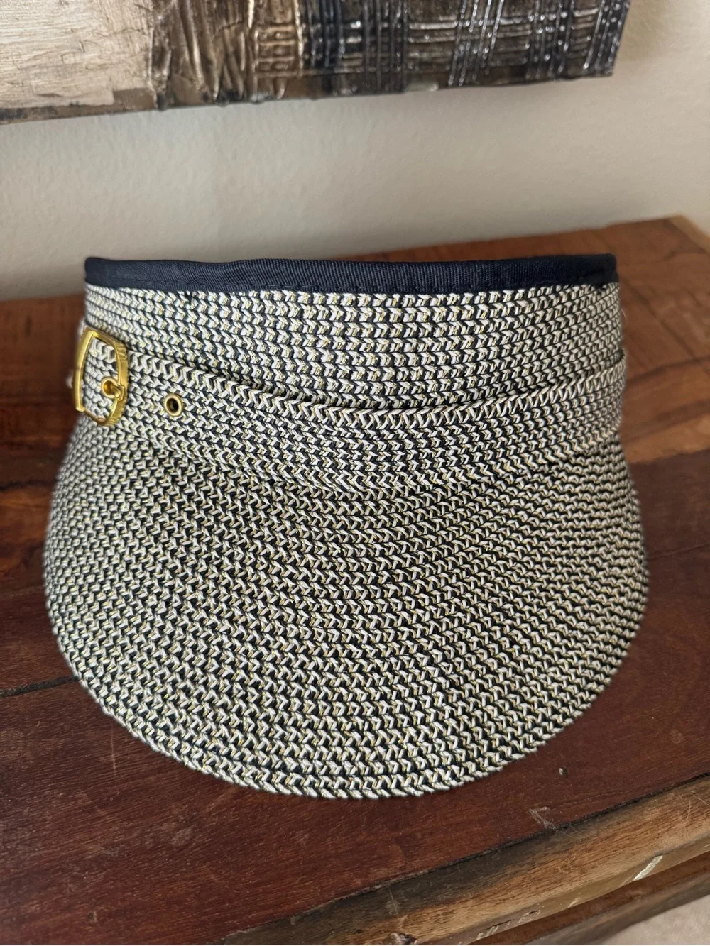 San Diego Hat Company Black and Cream Ultrabraid Belted Visor with Gold Buckle